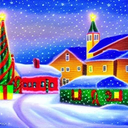 Christmas eve, small town, detailed, artistic