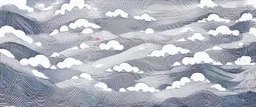a series spaced curved and looping horizontal lines with paths inspired by clouds, cloud topography, whimsical cute, kawaii, black lines on white, vector lines