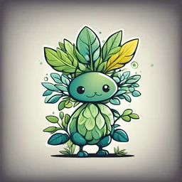 cartoon cute little plant creature , high contrast colors