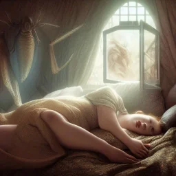 large, humanoid cockroach asleep in bed, 8k resolution, high-quality, fine-detail, intricate, detailed matte, digital art, volumetric lighting, illustration, 3D octane render, brian froud, howard lyon, selina french, anna dittmann, annie stokes, lisa parker, greg rutowski