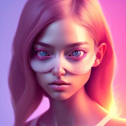 symmetrical isometric clean art of super cute cute girl, big eyes, full wet lips, soft lighting, soft shadows, soft pastel gradients, high definition, 3d icon clay render, blender 3d, studio lighting, god rays, octane render, unreal engine 5, low poly