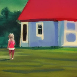 little girl walking away from the house painting