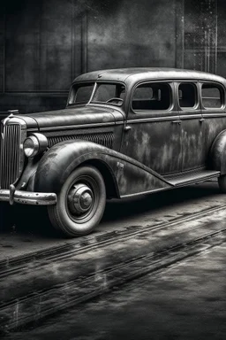 An old classic car 1900 a full side view , Hyper Realistic Aerial Grungy Dark-Grey Brush strokes on a dark rustic background with charcoals