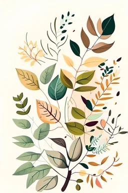 Leaves and flowers illustration ,white background ,cartoon style