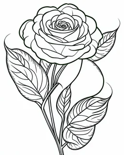 outline art for bold and easy coloring pages with A very simple and super minimal design featuring a beautiful rose., white background, sketch style, fully body, only use outline, cartoon style, clean line art, white background, no shadows and clear and well outlined