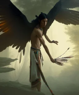 native american shaman, wizard doctor, long black hair, black hooded coat like wings, 8k resolution concept art portrait by Greg Rutkowski