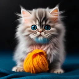 A miniature baby kitten the size of a grain, with maxi huge round expressive eyes of heavenly color, and long eyelashes, an ashy Persian, dressed in a jumpsuit with a backlight from inside a bright color and ugg boots. colorful