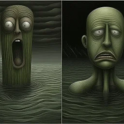 Surreal horror style by Pawel Kuczynski and Ben Goossens and Victor Pasmore and Dan Mahurin, surreal abstract art, paranoid deep-seated fear of being watched, sinister midnight eulogies of anthropomorphical weirds, weirdcore, unsettling, offset and off-centered composition, asymmetric diagonal composition, sinister abstractions, surreal masterpiece, creepy, never before seen art of beyond, realism