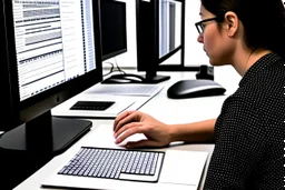 Someone sitting in front of a computer checking information and sources.