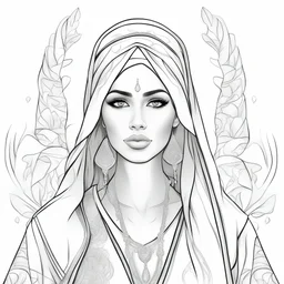 outline art, coloring pages, white Background, Black line, sketch style, only use outline, mandala stile, clean line art, white background, no shadow and clear and well, BEAUTIFUL ARAB WOMAN, ALL BODY