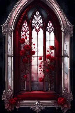 watercolor gothic vintage window in dark red with flowers, white lace and rubies, Trending on Artstation, {creative commons}, fanart, AIart, {Woolitize}, by Charlie Bowater, Illustration, Color Grading, Filmic, Nikon D750, Brenizer Method, Side-View, Perspective, Depth of Field, Field of View, F/2.8, Lens Flare, Tonal Colors, 8K, F