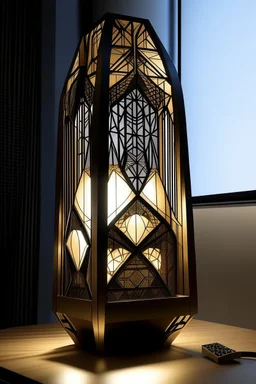 gaming table lamp inspired by dubai tower buliding architecture futuristic-modern stlye. geometric form