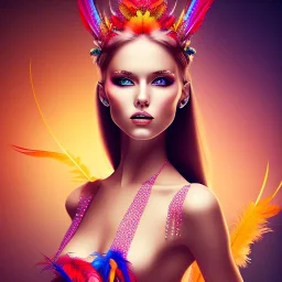 beautiful women with colorful feathers