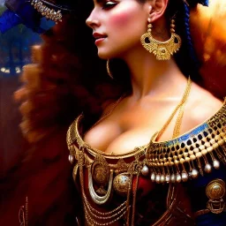 portrait beautiful face queen of Sheba ,busty,medieval metal armor balanciaga fashion clothe painting by gaston bussiere, greg rutkowski, yoji shinkawa, yoshitaka amano, tsutomu nihei, donato giancola, tim hildebrandt, oil on canvas, cinematic composition, extreme detail,fit full head inside picture