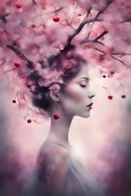cherry tree, mystical, self love, woman, abstract