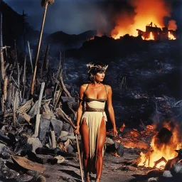 [colour picture: Jason and the Argonauts (1963)] As the night wears on, Surpanakha's vengeance knows no bounds. The forest becomes a stage for her savage dance, a symphony of pain and terror. She stands before a burnt camp, the remnants of what was once a place of solace and safety. The destruction is evident, the charred remains serving as a painful reminder of what has been lost. And in this moment, she can no longer hold back the tears. The burnt camp, the tears, they are but a fleeting momen