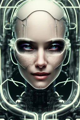 cyberpunk, head, smile women, portrai, face cry, black eyes, tron, cyborg, robot, cyborg, white hair, seven , perfekt, real, dream, hr giger