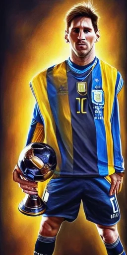 Insanely detailed portrait of messi in argentina jeesey wearing an infinity gauntlet bearing a world cup trophy emblem::perfect proportions::by Artgerm, Greg Olsen, Pixar, WLOP:: hyperrealistic, hyper detailed,photorealistic::a masterpiece,incredible composition,amazing depth, imposing,meticulously composed::Mappa studios::detailed matte painting,deep color,fantastical,intricate detail,splash screen,complementary colors,fantasy concept art, 8k reso trending on Artstation Unreal Engine