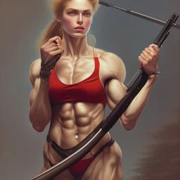 bodybuilder woman holding rifle gerald brom