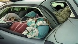 homeless people sleeping in the rental cars full of bugs