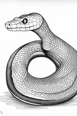 Outline art, no shading, snake full body, cartoon style, black and white, low detail, --ar 9:11