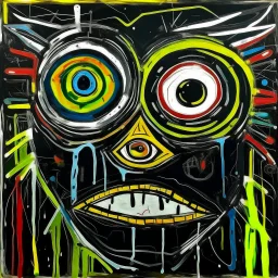 eye ball, by Jean-Michel Basquiat, acrylic paint and crayon, cross shapes, ultra detailed eyes, complex shapes,