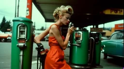 A daring woman at a gas station
