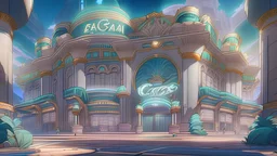 outside of an epic casino, anime style, ultra clear graphics,