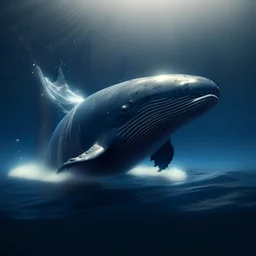Baleine, dans l'eau, avec jet de lumière, image réelle, détail net, réaliste