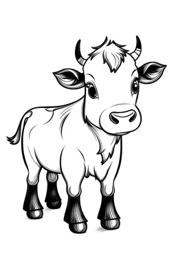 Cute cow, coloring pages, white background, thick black marker, clean line art, no shadows