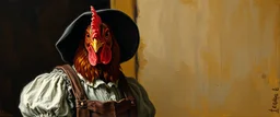 amish hen dressed in amish outfit, painted with oil paint by rembrandt