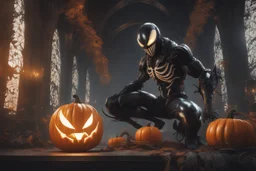 venom machine in 8k nier automata artstyle, halloween them, fire pumpkin head, close picture, fantasy world, intricate details, highly detailed, high details, detailed portrait, masterpiece,ultra detailed, ultra quality