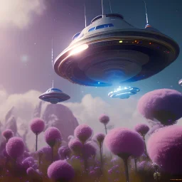 Spaceship landed on futuristic planet, sunny day. clear blue sky, cascade, flowers. Elegant. Extremely detailed. Award winning photography. Fantasy. 8k. Cinematic lighting. Photorealistic. Dynamic lighting. Imperial colors. Crisp quality. Unreal Engine. Colourful cinematic postprocessing. Pixar. VRay.