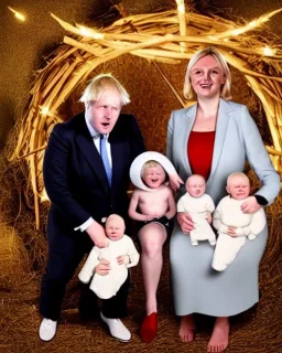 Boris Johnson and Liz Truss as a nativity scene with baby Jesus