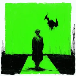 Negotiating dream frequencies, creeping absurdity, by Gabriel Pacheco, by Colin McCahon, by zdzislaw Beksinski, ink illustration, Green and black color scheme, unsettling abstract art