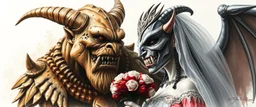 balrog and bride , airbrush and pen outline