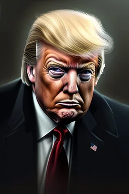 Portrait of Donald trump, half cyborg