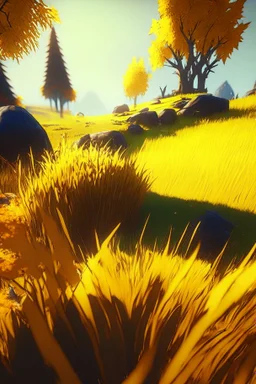 brilliant raytraced game map with yellowish grass, 4k, nvidia graphics, volumetric light, depth of field, autumn, trending art, fantasy art, knight