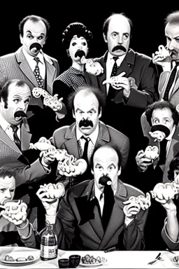 The cast of fawlty towers all eating octopus