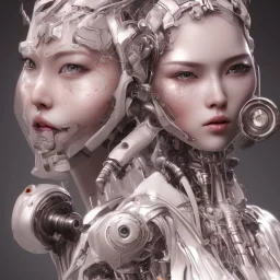 Portrait of wonderful japanese woman robot,big boobs,realistic, high detail, volumetric lighting, tiny features, intricate detail,volumetric clouds