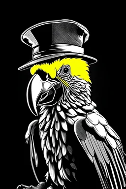 Detectiveco cockatoo parrot in a detective hat noir style black and white