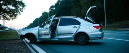 person stuck in a flat car