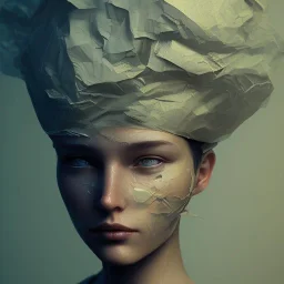 rendered in blender trash bag on his head and crumpled paper as a texture, collage paper and tape, slit - scan photography, high resolution, cinematic, unreal 6, breathtaking detailed