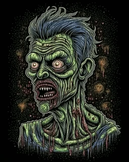 zombie tattoo design, traditional tattoo style, t-shirt design, vector art, fantasy art, watercolor effect, digital painting, clean dark background, 8K