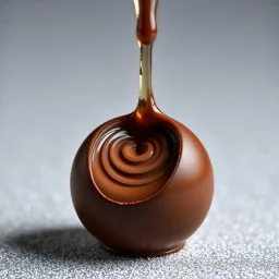 high realistic photo from liquid pierced through an chocolate bonbon with smooth swirling spiral, glitters background, soft box, sharp focus, studio photo, hyper realistic, expressionism, Art Nouveau, hig details, fodd photo