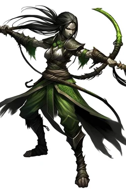 female Shadar-Kai wielding a Whip a whip made out of black thorns