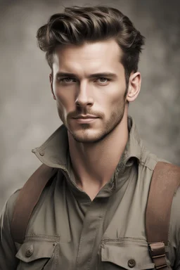 handsome guy, rugged style, 40s military style