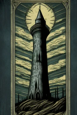 Tarot card of the tower in the art style of junji ito