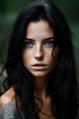 show me a dark haired beautiful woman, with freckles dark brown hair