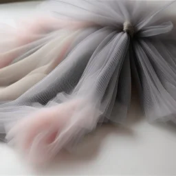 Tulle fabric, synthetic material, nylon, colors mineral gray, dusty pink, milky colors